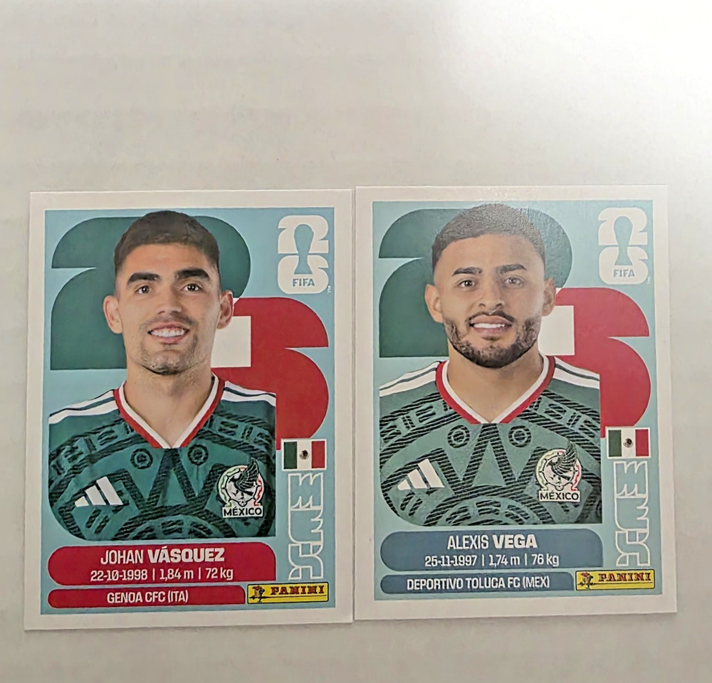 2026 Panini World Cup Stickers MEXICO (2) - J. Vasquez & A. Vega (MEX3 & MEX18)
